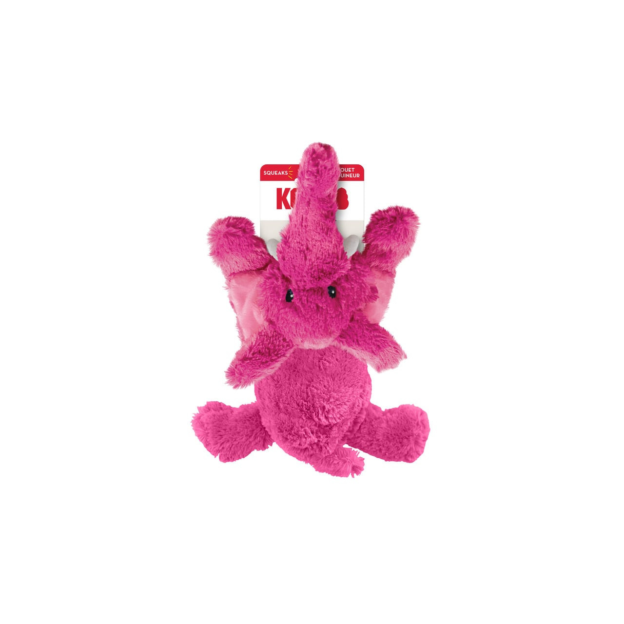 KONG Cozie Elmer Elephant in vibrant pink, soft plush toy for dogs.