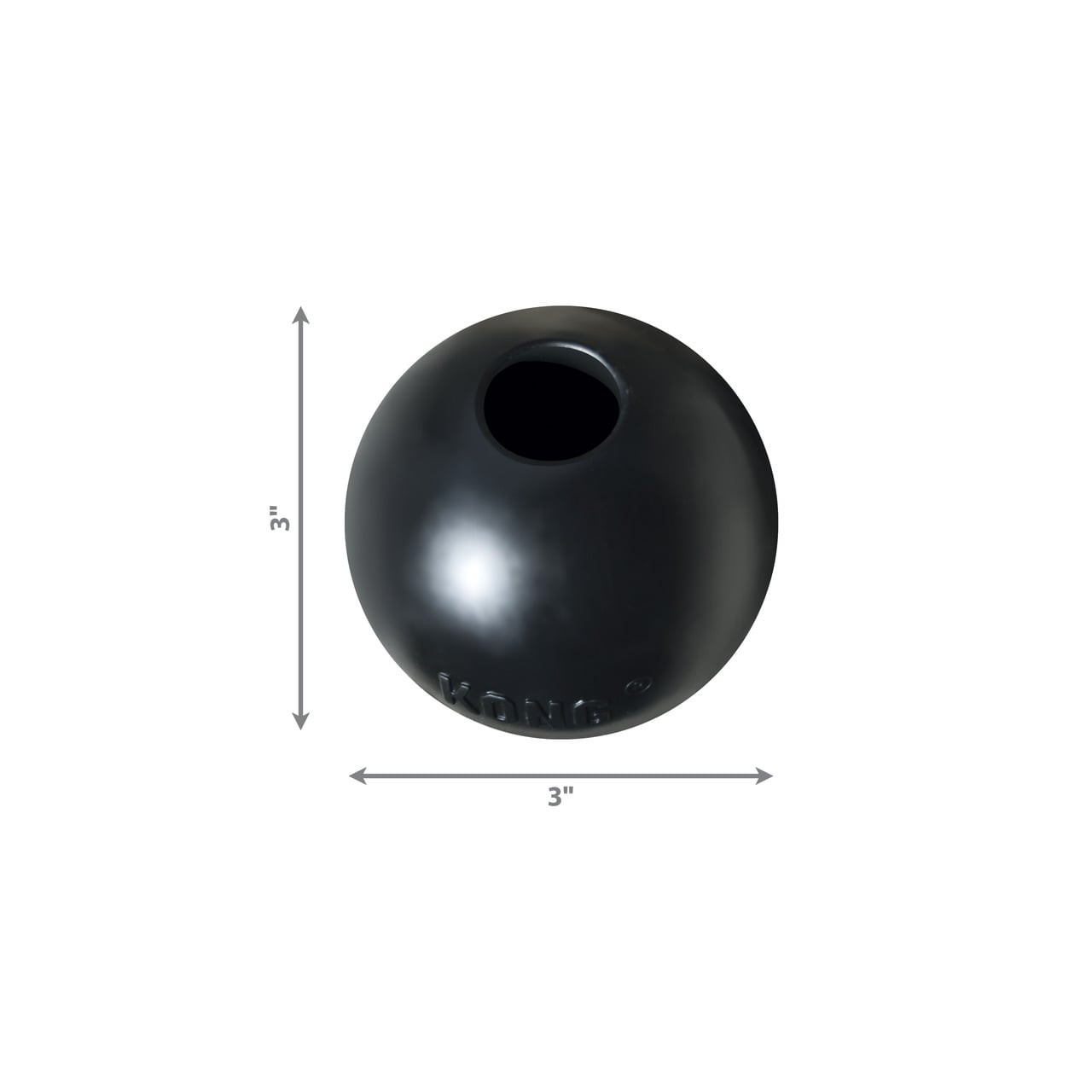 KONG Extreme Ball in black, medium-large size, measuring 3 inches in diameter.