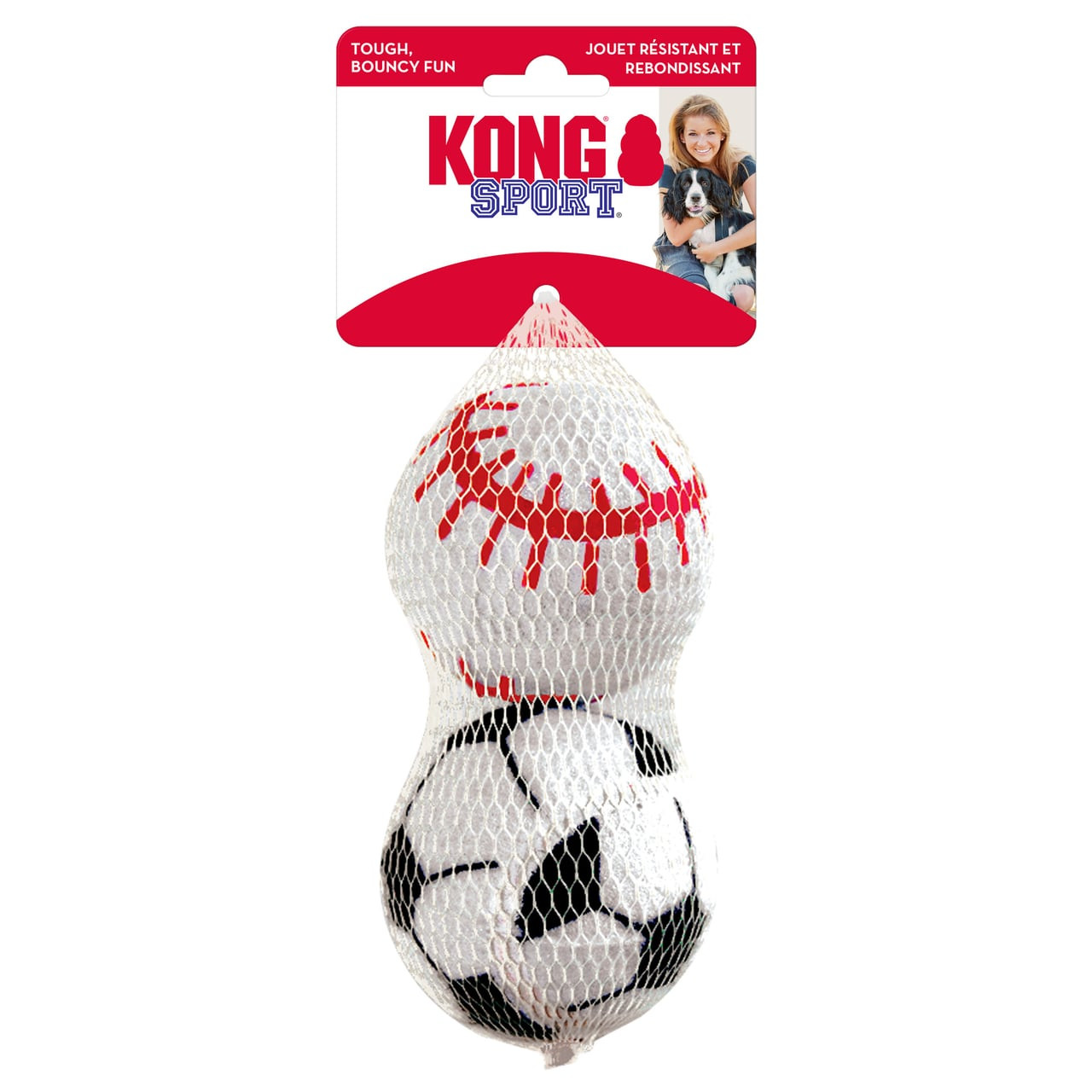 KONG Sport Balls Dog Toy 2 Pack with baseball and soccer ball design, large size.