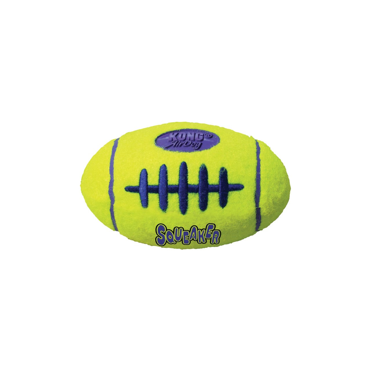 KONG AirDog Football Large, bright yellow squeaker toy for dogs, perfect for outdoor play.