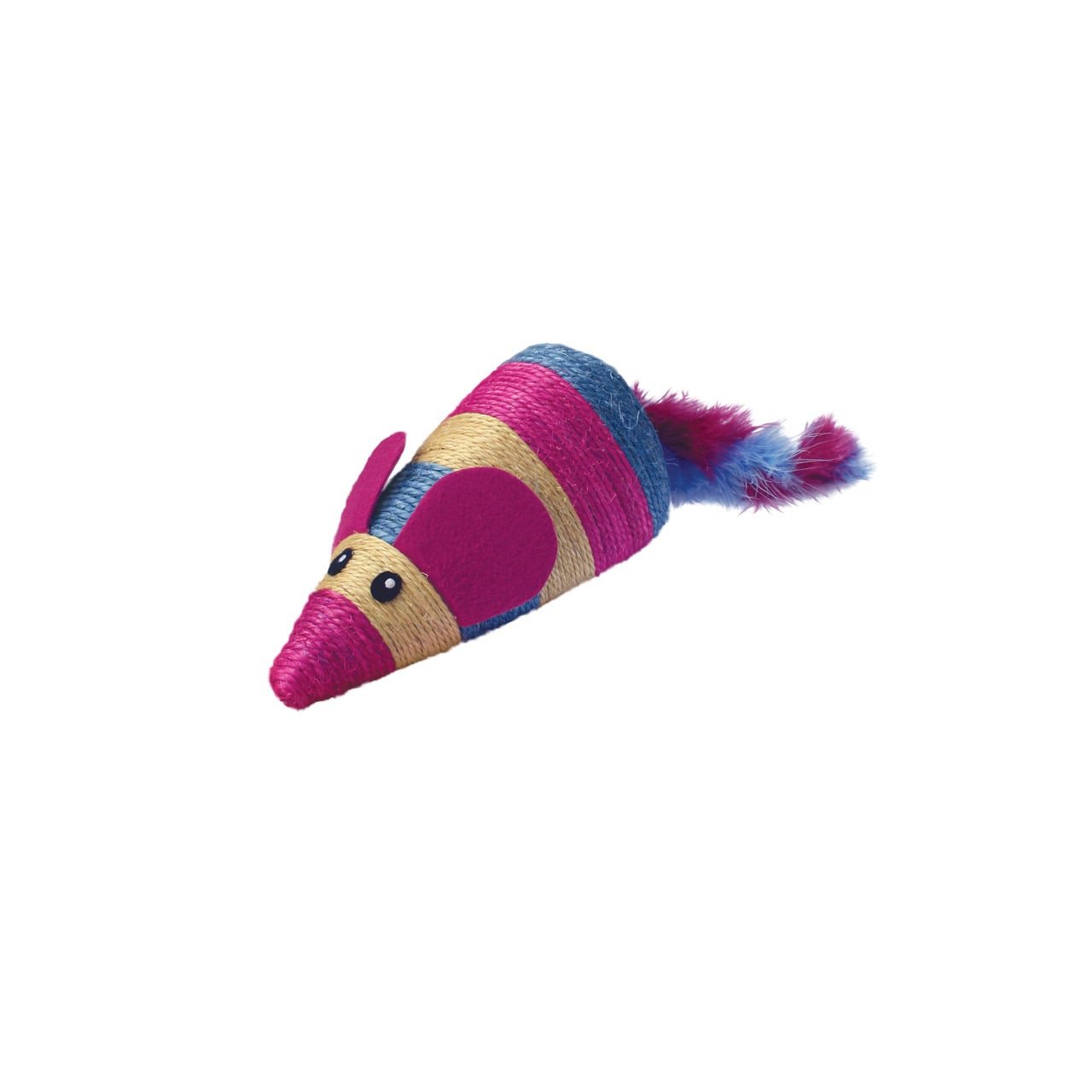 KONG Wrangler Scratch Mouse Cat Toy in colorful design with a feathery tail for playful cats.