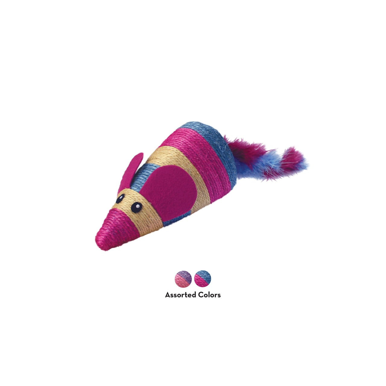 KONG Wrangler Scratch Mouse Cat Toy in vibrant colors with a tail for playful fun.