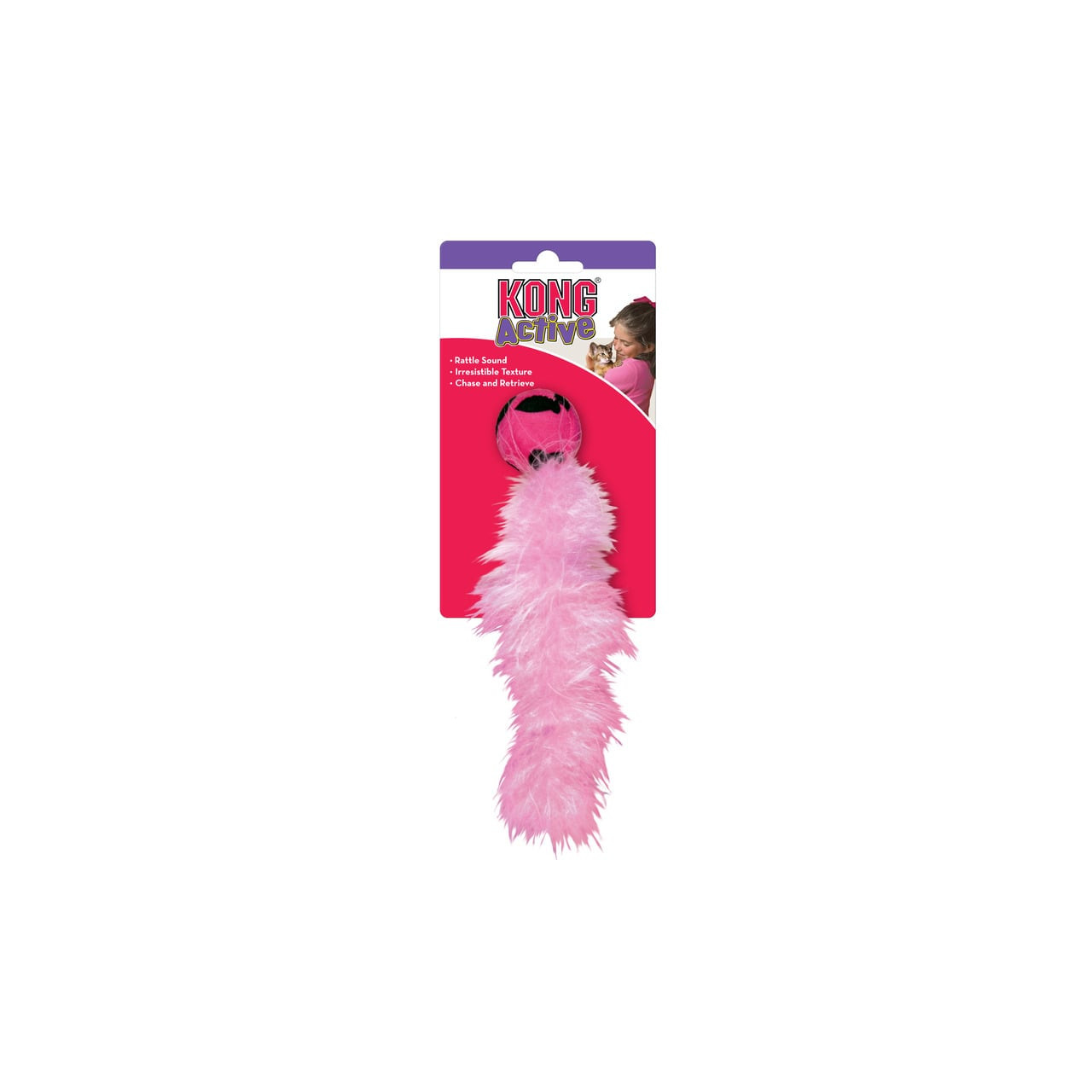 KONG Active Wild Tails Cat Toy, pink feather toy for engaging cat playtime.