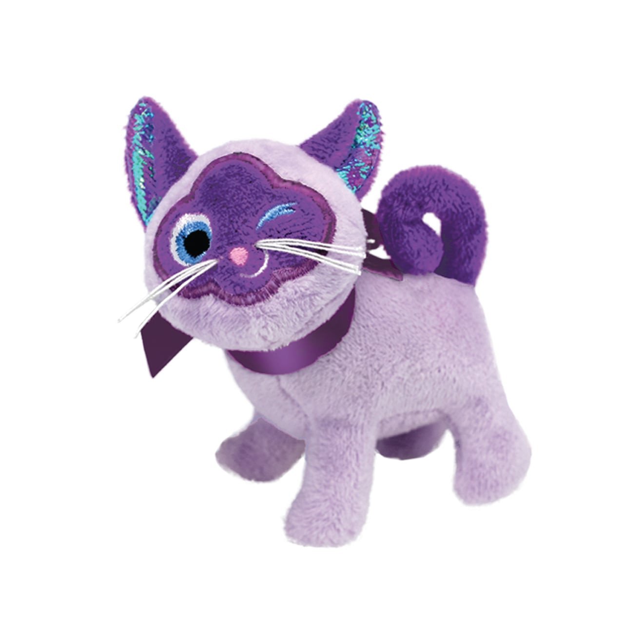 KONG Crackles Winkz Cat Toy, plush purple cat with colorful accents and crinkle sounds.