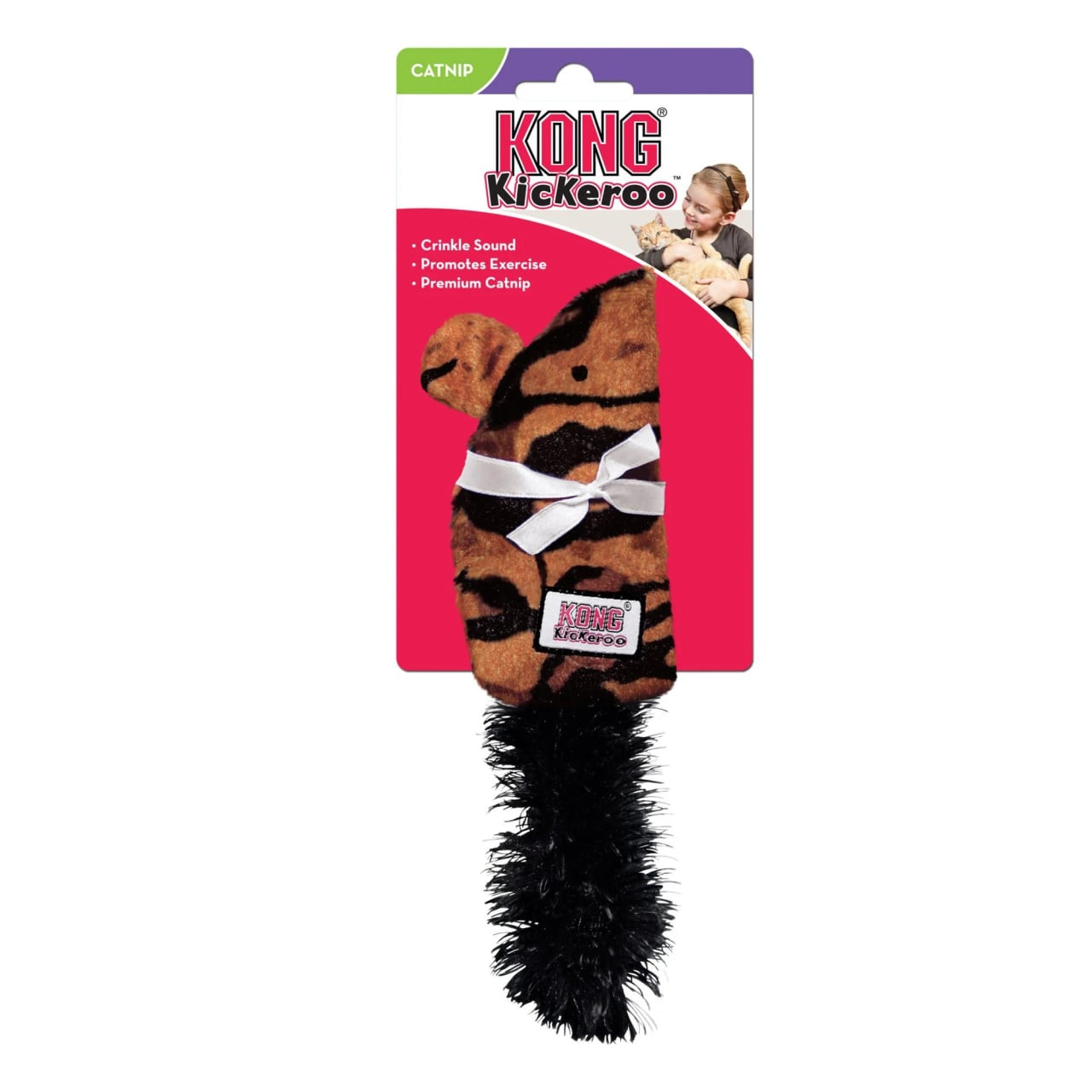 KONG Kickeroo Mouse Cat Toy with crinkle sound and plush tail for playful cats.