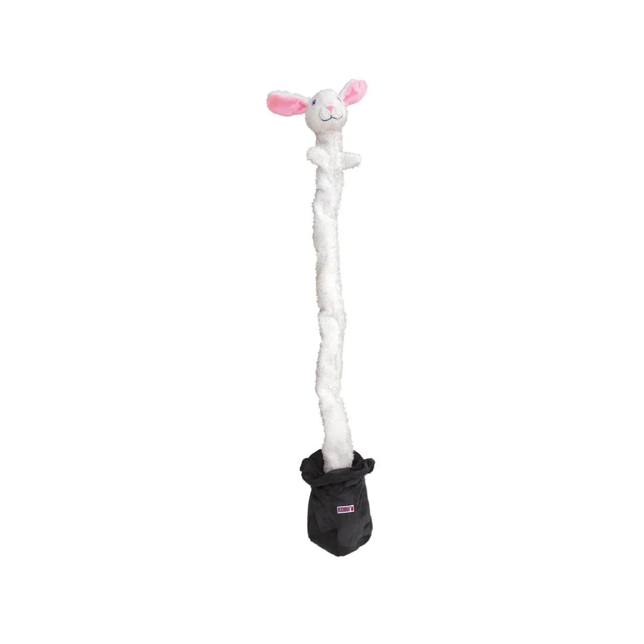 KONG Puzzle Escape Rabbit Hat cat toy with a tall, fluffy rabbit and a black base.