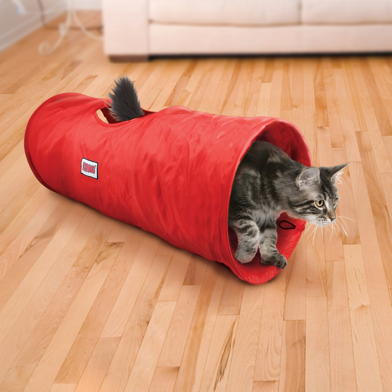 KONG Active Cat Collapsible Play Tunnel in red, perfect for feline fun and exercise.