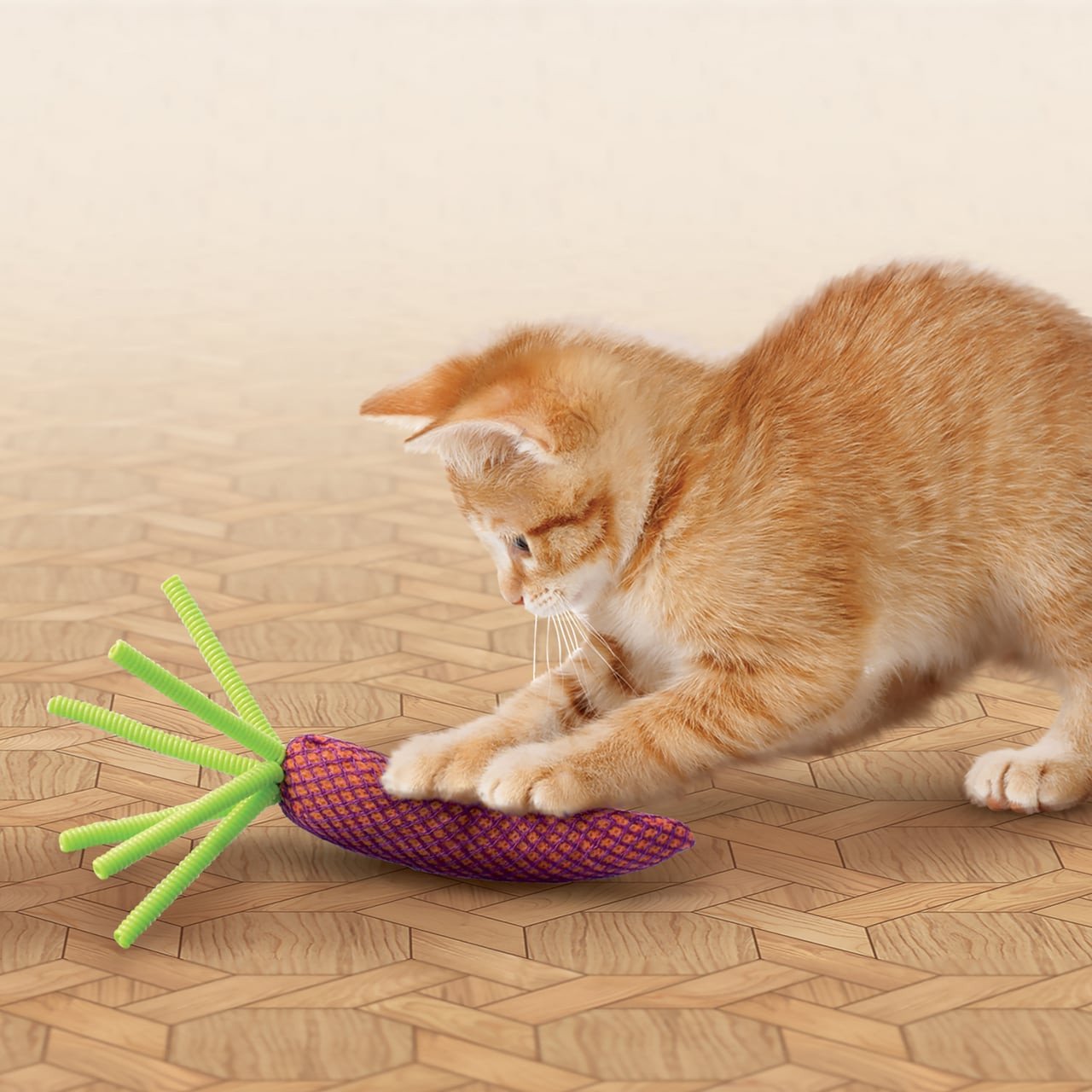 KONG Nibble Carrots cat toy in vibrant colors, perfect for engaging and playful cats.