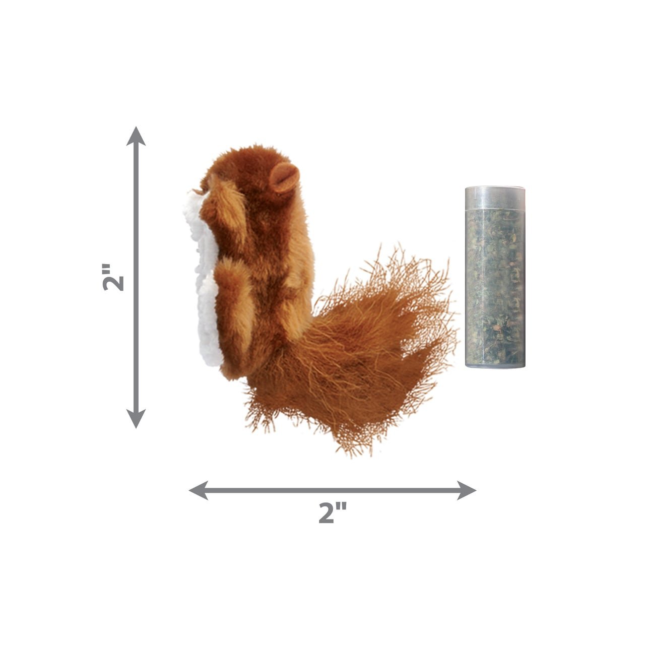 KONG Refillables Squirrel Cat Toy, 2-inch plush squirrel with refillable catnip tube.