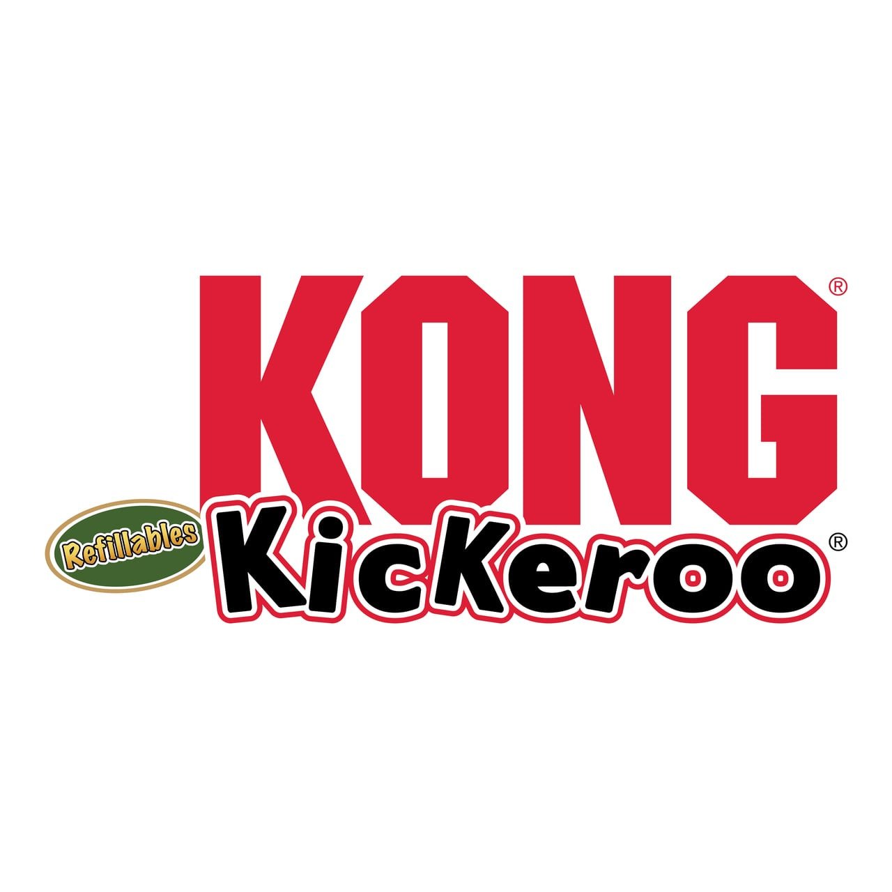 KONG Kickeroo Refillable Cat Toy logo with bold red and black text, ideal for playful cats.
