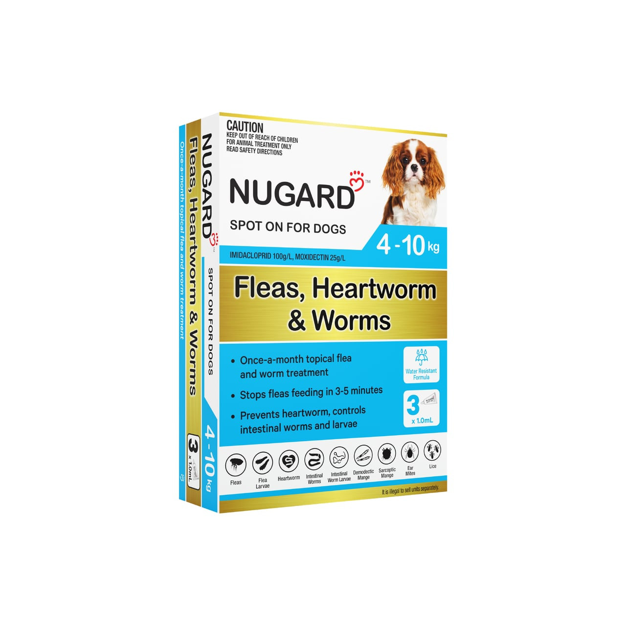 Nugard for Small Dogs 4-10kg Aqua - flea, heartworm, and worm treatment in three doses.