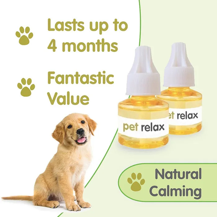 Pet Relax Natural Distract & Relax Diffuser Refill 40ml, two bottles for calming pets.