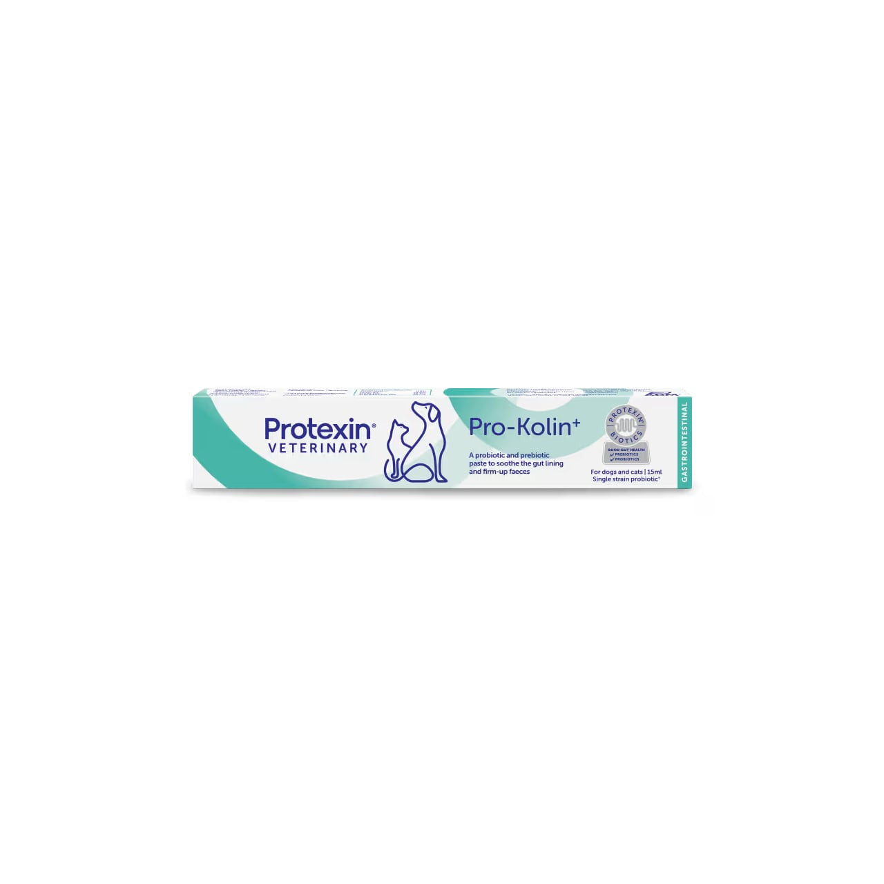 Protexin Pro Kolin+ Probiotic Paste for Dogs & Cats, 15ml tube, supports pet digestion and health.