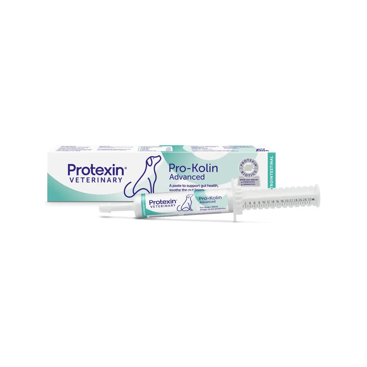 Protexin Pro-Kolin Advanced Paste for Dogs, 30ml tube and packaging for pet digestive health.