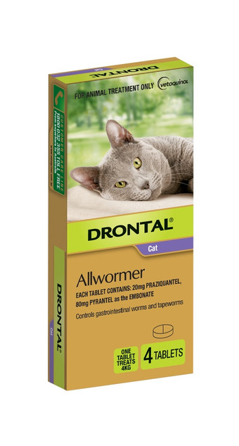 Drontal Allwormer Tablets for Cats up to 4 kg - 4 Pack