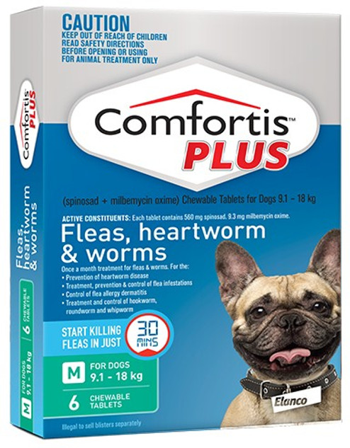 Comfortis PLUS for Dogs 9-18 kg - Green 6 Pack