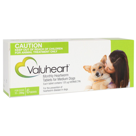 Valuheart Monthly Heartworm Tablets for Medium Dogs 11-20 kg - Green 6 Tablets