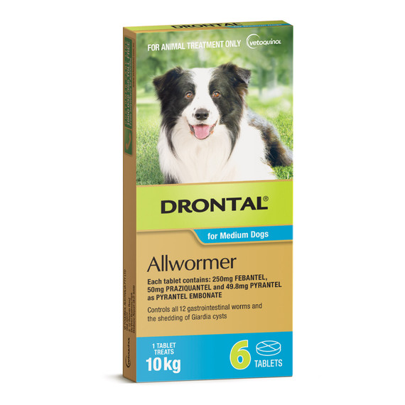 Drontal Allwormer Tablets for Medium Dogs up to 10 kg - 6 Pack