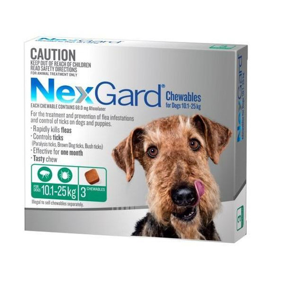 NexGard for Dogs 10.1-25kg - Green 3 Pack