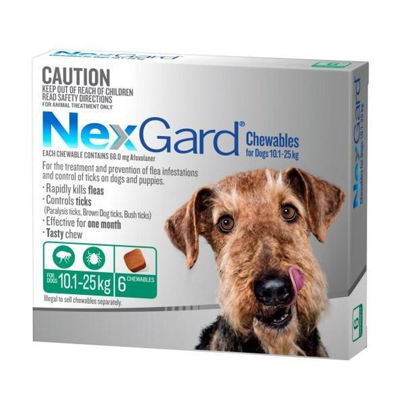 NexGard for Dogs 10.1-25kg - Green 6 Pack