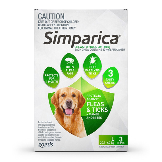 Simparica For Large Dogs 20.1- 40kg - 3 Chews