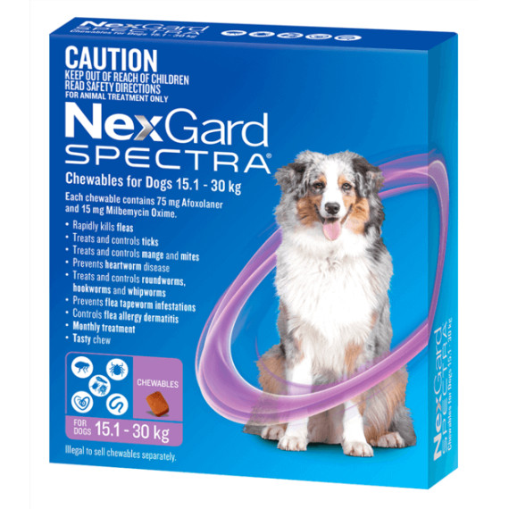 NexGard Spectra Chewables For Large Dogs 15.1-30kg - Purple 3 Pack