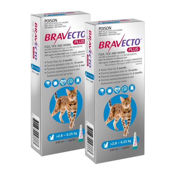 Bravecto PLUS Spot On for Cats 2.8-6.25 kg - Blue 2 Doses