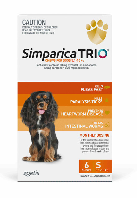 Simparica TRIO Chews for Dogs 5.1-10 kg - Orange 6 Chews