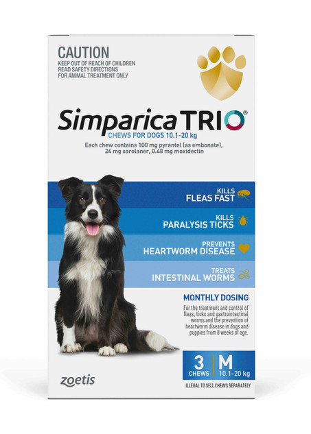 Simparica TRIO Chews for Dogs 10.1-20 kg - Blue 3 Chews