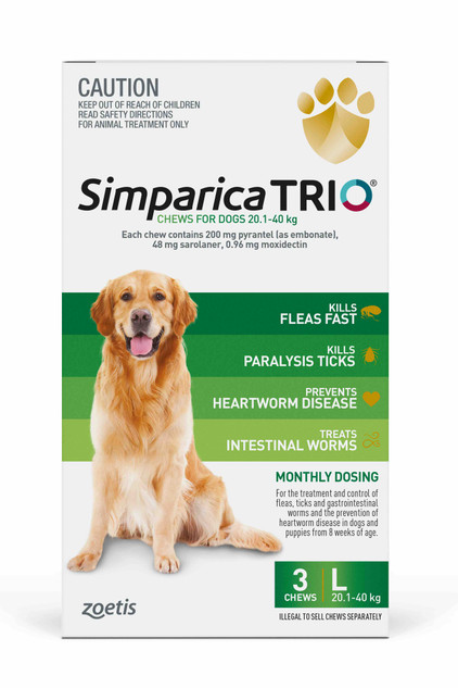 Simparica TRIO Chews for Dogs 20.1-40 kg - Green 3 Chews
