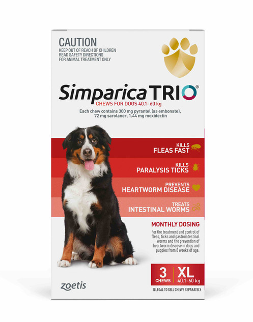 Simparica TRIO Chews for Dogs 40.1-60 kg - Red 3 Chews