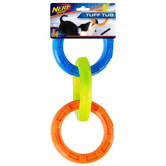 NERF DOG TPR 3 Ring Tug Blue,Green,Orange 29cm