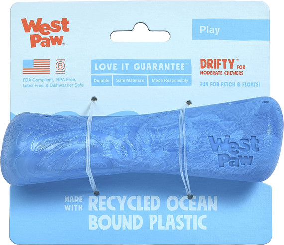 West Paw Seaflex Recycled Plastic Fetch Dog Toy - Drifty Small - Surf