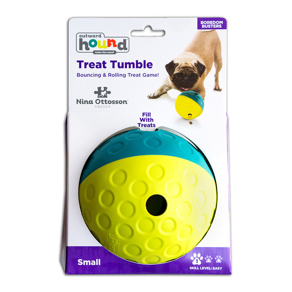 Nina Ottosson Treat Tumble Ball for Cats & Dogs - Small (Blue/Yellow)