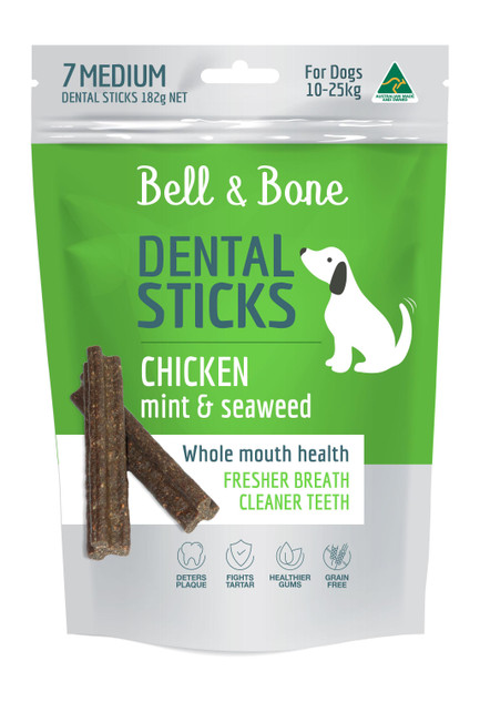 Bell & Bone Dental Sticks - Chicken, Mint & Seaweed, Medium 7 Sticks