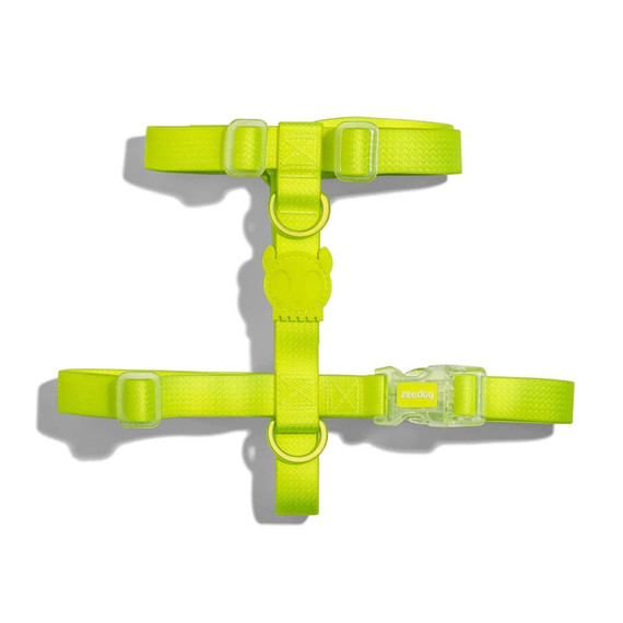 Top view of the Zee.Dog Neopro Lime H-Harness range.