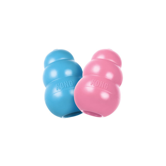 KONG Puppy Interactive Toy in blue and pink for medium-sized dogs promoting play and chewing.