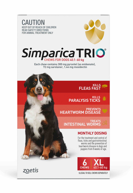 Simparica TRIO Chews for Dogs 40.1-60 kg - Red 6 Chews