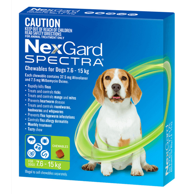 NexGard Spectra Chewables For Dogs Medium Dogs 7.6-15kg - Green 3 Pack