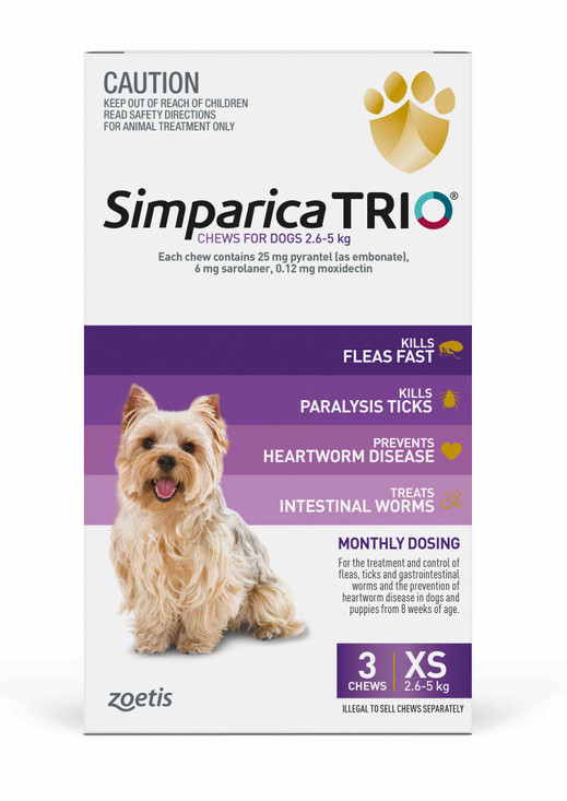 Simparica TRIO Chews for Dogs 2.6-5 kg - Purple 3 Chews