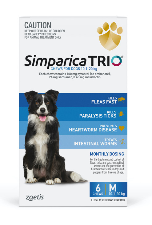 Simparica TRIO Chews for Dogs 10.1-20 kg - Blue 6 Chews
