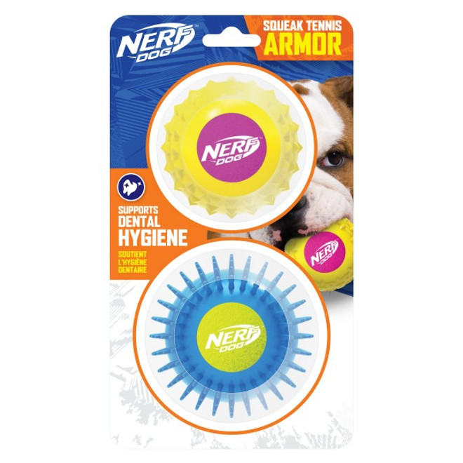 NERF DOG Armour Ball Set - Twin Pack Yellow/Pink & Blue/Green