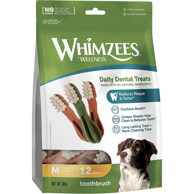 Whimzees Medium Toothbrush Dog Dental Treats (12 Pack)