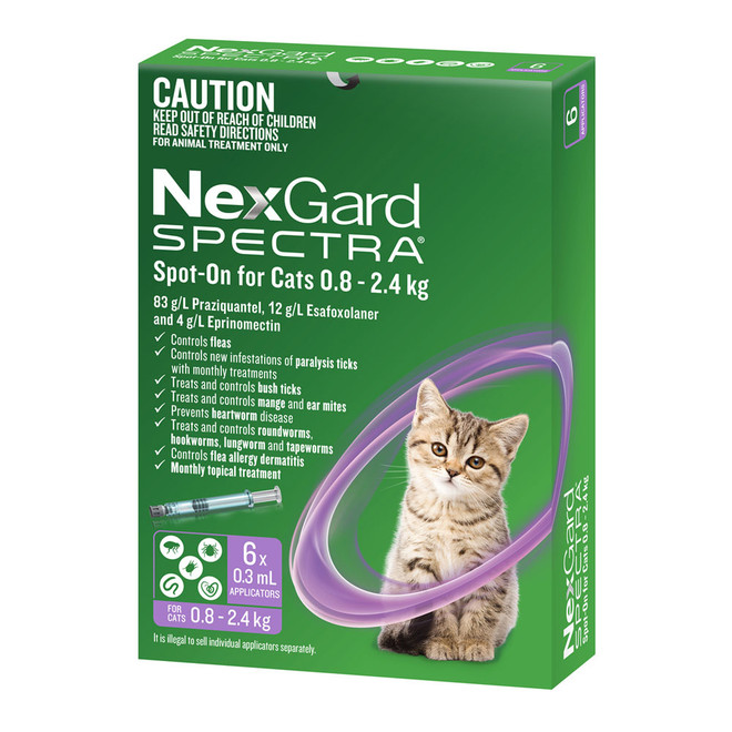 NexGard Spectra for Cats 0.8-2.4 kg - Purple 6 Pack Product Image