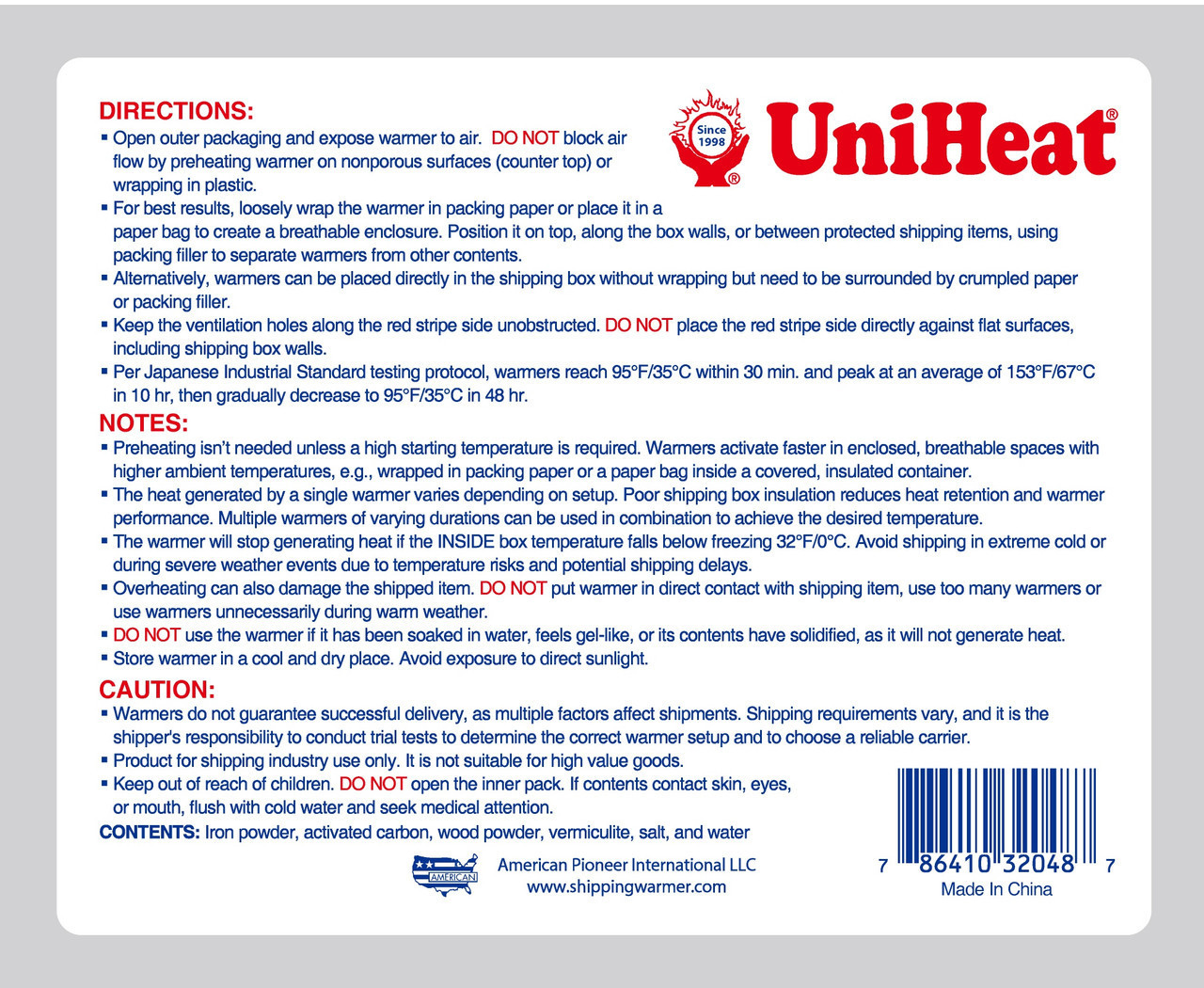 48 Hour UniHeat Shipping Warmer 120 Count Case