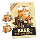 Beer Testing Dept. art print mockup with stickers