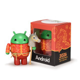 Android Year of the Horse mini collectible figure holding grey hobby horse  standing in front of a windowed box