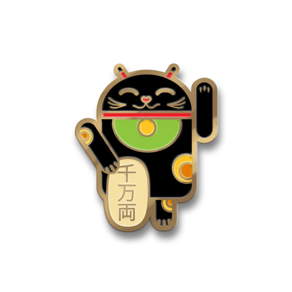 Black Lucky Cat Android Pin