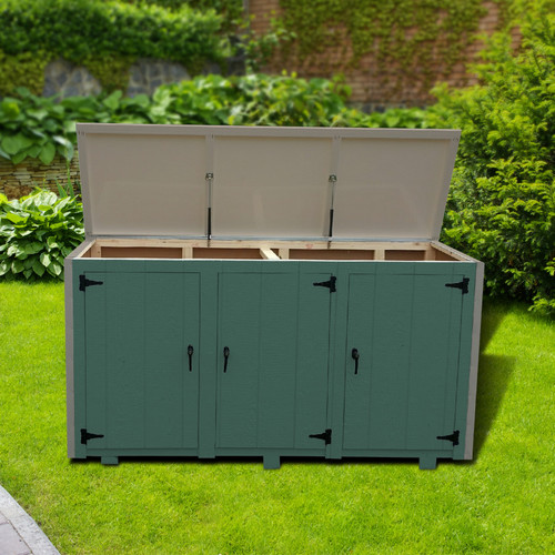 Aspen 3-Door Wooden Trash Bin Enclosure - 34" deep