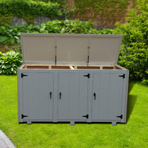Aspen 3-Door Wooden Trash Bin Enclosure - 34" deep